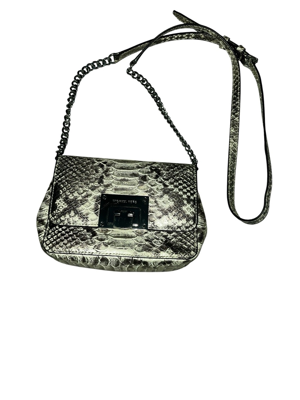 Michael Kors Silver Snake-Embossed Crossbody Shoulder Bag